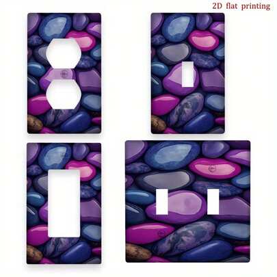 1 pieza Cubierta de panel de interruptor con estampado de piedra púrpura, placa decorativa creativa, decoración de pared rústica para baño, accesorio de hogar único