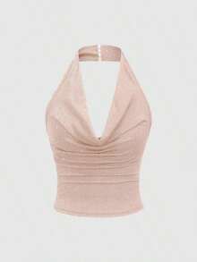 corto de camisola de punto metálico con lentejuelas para mujer, top sexy de espalda descubierta y ajustado al Body - Rosa - Ver 7