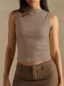 Camiseta de tirantes ajustada a rayas para mujer, ropa de verano y otoño para mujer, ropa de invierno para mujer, disfraces de Halloween, top marrón, top a rayas - Marrón - Ver 4