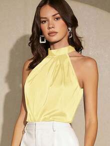 Blusa holgada de unicolor de estilo minimalista, elegante y urbano para uso diario, con estilo romántico retro de los 90, adecuada para Navidad, Año Nuevo, San Valentín, fiestas, playa, graduación, moda, carnaval, vacaciones, invitados de boda, br - Amarillo - Ver 3