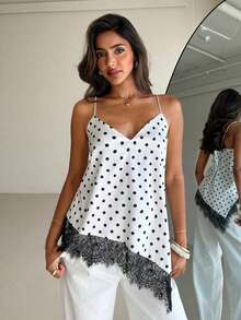 Top de tirantes de mujer con encaje y bajo asimétrico - Blanco 6 - Ver 5