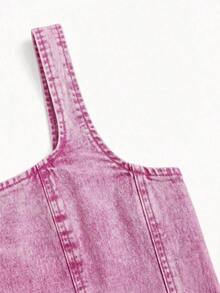 Parte superior de tirantes anchos y cierre trasero de mezclilla casual negra para mujer - Rosa - Ver 3
