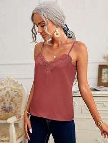 Frenchy Camis Malla en contraste Bordado Liso Elegante - Color caoba - Ver 4