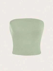 Top corto azul marino para mujer, top tubo casual ajustado adecuado para el verano - Verde - Ver 5