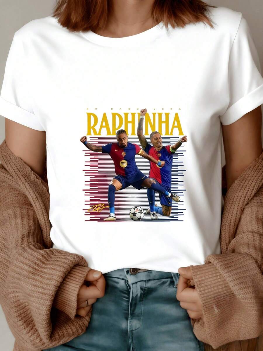 Players Celebrating Energetically On A Lit Field, Showing Passion For Football And Competitive Spirit With A Moving Ball Symbolizing Teamwork And Motivation. A Comfortable, Modern Casual Women's T-Shirt For Sports Fans. - 白色 - View 1