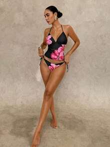 Conjunto de bikini a cuadros de cereza dulce - Negro 2 - Ver 6