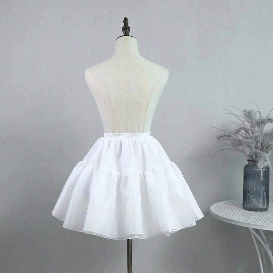 Minifaldas góticas con volantes Y2k para mujer, ropa de calle de cintura alta Kawaii, falda acampanada de encaje, vestido de baile negro de moda Coreana de verano - falda interior blanca - Ver 1