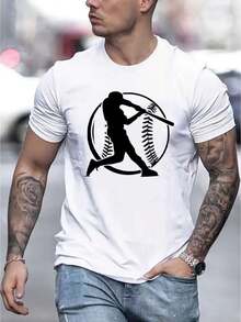 Camiseta Deportiva de Manga Corta para Hombre con Estampado de Béisbol y Cuello Redondo, Cómoda y Versátil para el Verano - Negro - Ver 6