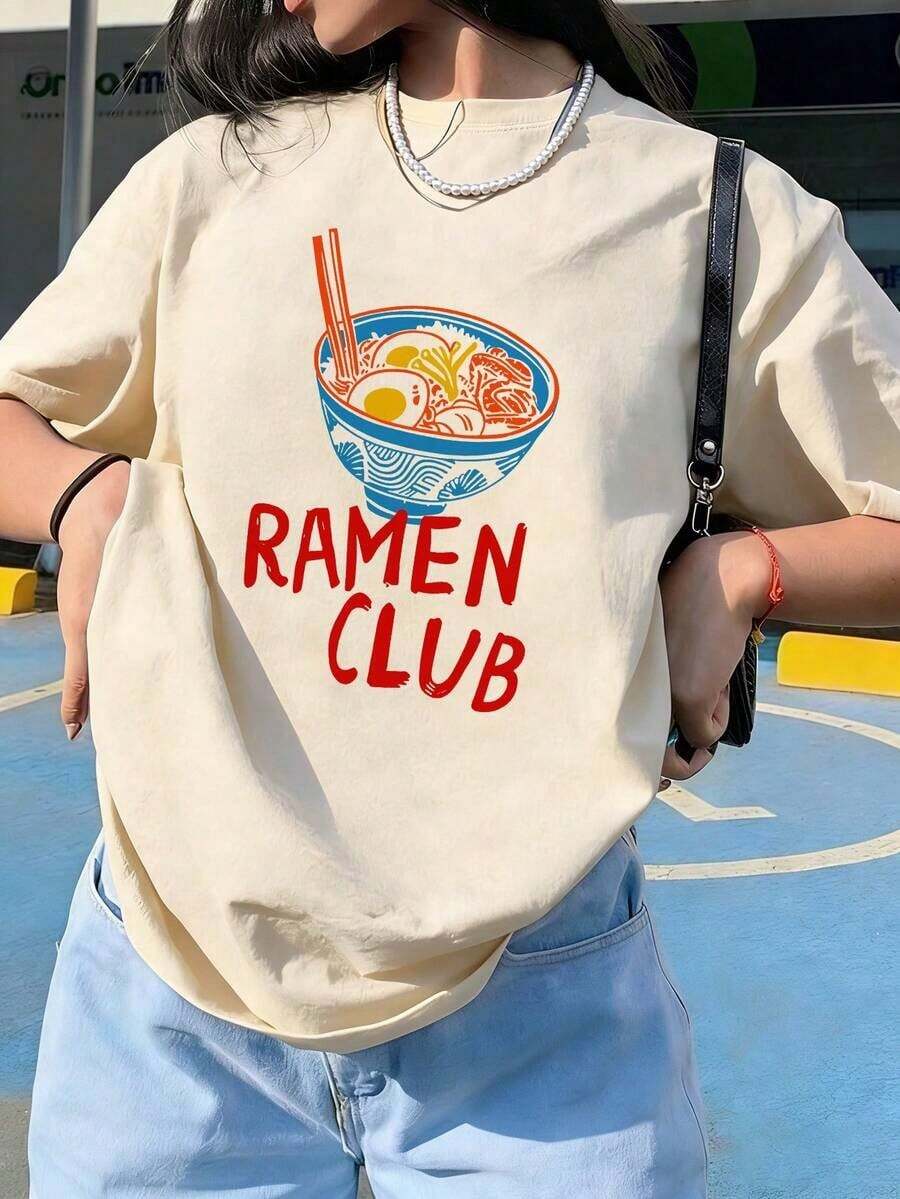 Camiseta de manga corta con cuello redondo para mujer, con estampado, hecha de tela de algodón puro. Cuello redondo clásico y minimalista, versátil y adecuado para todas las formas de cuerpo. Perfecto para citas, desplazamientos diarios y salidas informales. - Beis - Ver 1