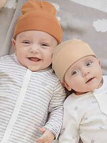 6pcs/Set Newborn 0-6M Solid Color Soft Warm Protective Hats, Simple Daily Use For Infants - Multicolor - View 4