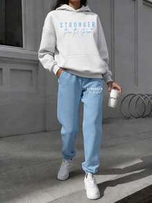 Two Piece Matching Set,Oversized Hoodie & Wide-Leg Pants/Two Piece Set Women/Sportswear Sets/Sweatshirt Sets/Essential Hoodies - Blue - View 5