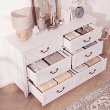 Studyset TV Stand With 6 Drawers, Modern Media Console Cabinet With 3D V-Pattern Front, Wooden Entertainment Center With Storage For Living Room, Apartment, Entryway - White - View 5