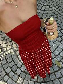 YkhahaMainGRL Vestido bandeau con cintura ceñida y estampado de lunares, estilo vacacionalYkhaha - Multicolor 4 - Ver 3