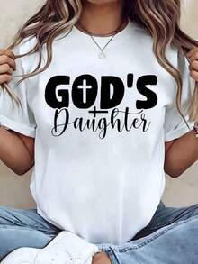 Camiseta Moderna Minimalista para Mujer con Estampado 'Hija de Dios', Declaración de Fe Cristiana, Cuello Redondo, Manga Corta, Top Casual, Regalo para Ella, para Uso Diario Casual - Blanco - Ver 7