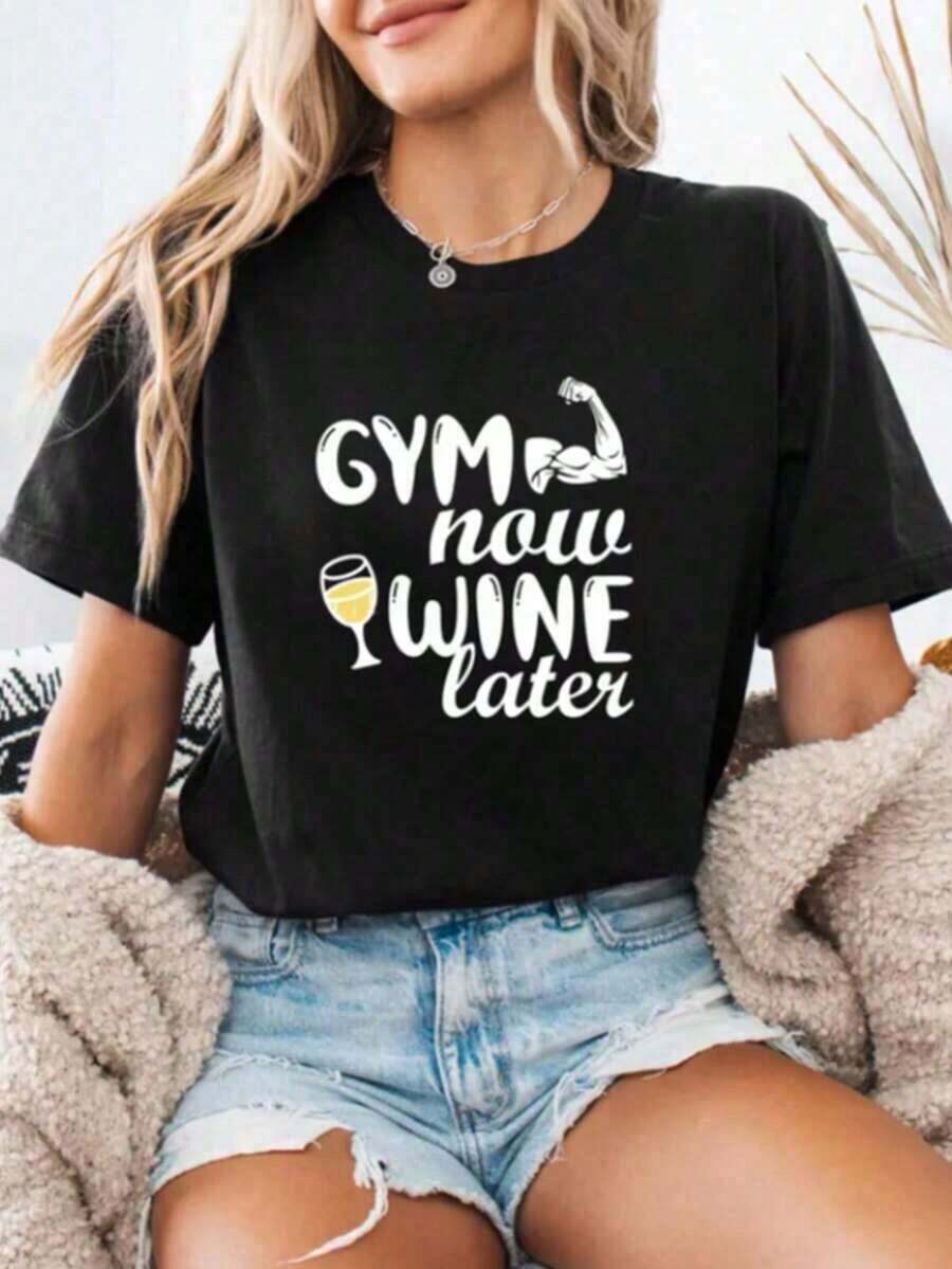 ropa de mujer Camiseta Gym Mode On, Camiseta Divertida de Fitness, Camiseta de Motivación para el Trabajo, Camiseta de Fitness, Ropa de Trabajo, Camiseta de Gimnasio, Regalo de Gimnasio, Regalo Motivacional 100% Algodón Camisetas Gráficas Estampadas de Gran Tamaño para Mujer Camiseta Casual de Manga Corta con Cuello Redondo 1 pieza Camisa de Moda Ropa de Verano para Mujer camisas de mujer - Negro - Ver 1