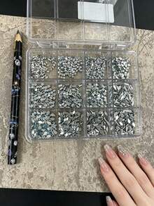 KIRAME 960顆淺藍色平底水鑽，高品質超亮美甲寶石套組，含1個點花工具，1-5mm亮面美甲水晶，適用DIY居家美甲、美甲沙龍、美甲用品、夏季與旅行美甲、節日禮物 - 淺藍色 - 查看 6