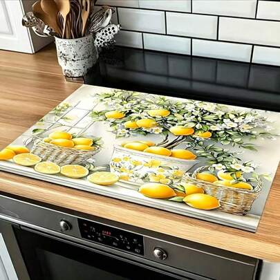 (Sản phẩm bán chạy nhất!) 1 cái, Tấm phủ bếp kiểu cổ điển hình quả chanh – Bề mặt chống trầy xước và chịu nhiệt, thích hợp sử dụng với bếp điện từ, trang trí nhà bếp hiện đại – Dễ dàng lắp đặt trên bếp ga/điện – Tấm bảo vệ mặt bàn, tấm phủ bếp.