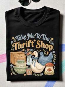Camisetas Vintage de Segunda Mano, Camiseta 'Llévame a la Tienda de Segunda Mano', Camiseta de Estética Minimalista, Camiseta Bonita de Segunda Mano, Top Retro Floral Femenino, Conjunto Estilo Boutique. - Negro - Ver 1