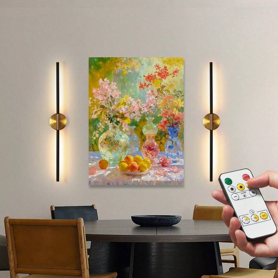 wamblz Modern LED Wall Lamp Wireless,Battery Operated Wall Light With Remote Control Dimming Timing LED Lights Room Decor Bedroom Beside Lamp,Suit For Living Room Study Picture Background Holiday Gifts - Gold - View 1