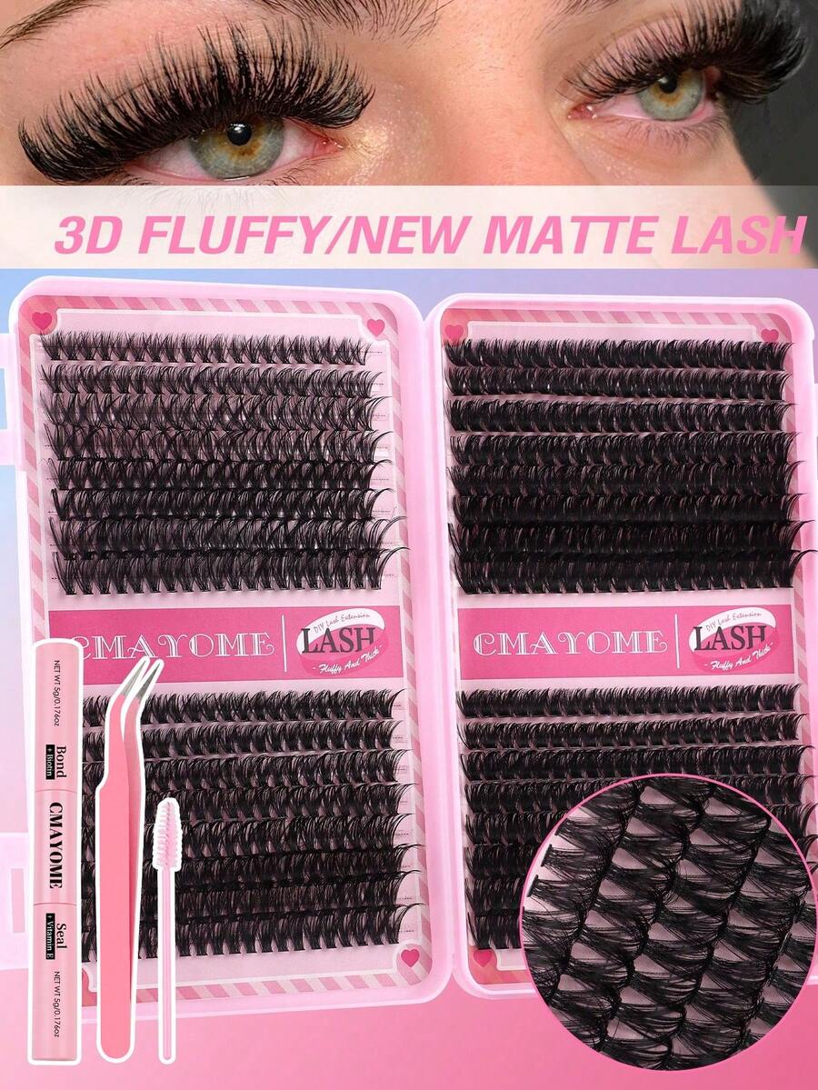 640 piezas/Set Pestañas postizas D-Curl dramáticas de 8-16 mm en set mixto, libro de pestañas inferiores DIY, pestañas individuales esponjosas y suaves, crea pestañas de mariposa voluminosas y naturales estilo Y2K, con base rosa, pegamento para pestañas DIY de larga duración, cepillo para pestañas, rizador de pestañas (50D+60D+80D+100D)