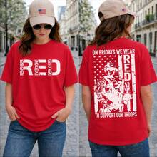 Red Friday T-Shirt, On Friday We Wear Red, Gift For American Flag Veterans, Commemorative T-Shirt For All Deployed Personnel, Women's Blouses>Ladies' Blouses - Red - View 1