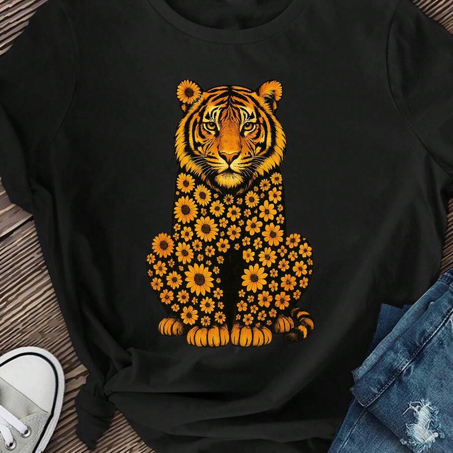 Women's Short Sleeve T-Shirts, Women's Clothing, Round Sleeve Short T-Shirts, Casual Short Sleeve Round Neck Tops For Spring And Summer. - 黑色 - 查看 1