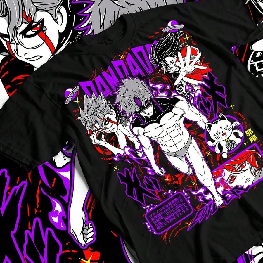 Anime Print T-Shirt, Perfect For Anime Enthusiasts. This Unisex Cropped Top Is Made Of 220g Pure Cotton With A Crew Neck, Offering Comfort And A Soft Feel. Its Classic And Simple Style Is Timeless, Ideal For Everyday Wear, Sports, Travel, Vacations, And Any Casual Occasion. - 黑色 - 查看 1