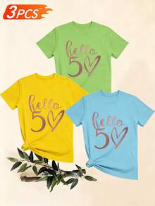 Women's T-Shirts, Women's T-Shirts, Casual One-Piece T-Shirt For Women With Round Neck, Short Sleeves, Letter And Heart Print, Comfortable And Breathable Summer Clothing For Women. - 1件白色隨機圖案 - 查看 6