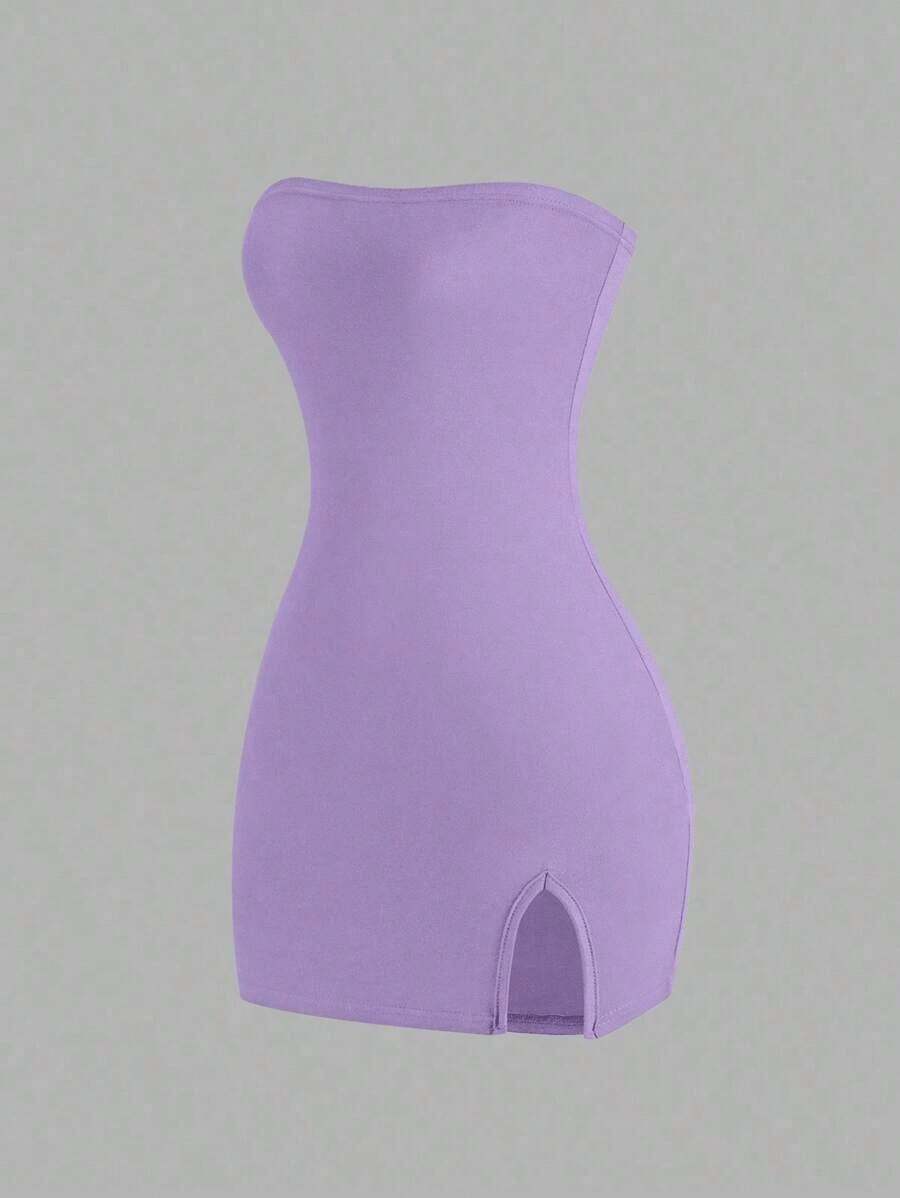 Vestido negro sin tirantes para mujer, minivestido corto - Lila Púrpura - Ver 1