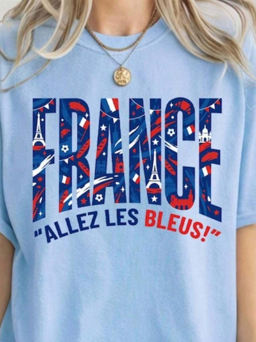 World Cup 2026 Country Teams Shirts, National Football Nations Shirts France Camiseta informal de moda con estampado creativo para mujer, de manga corta y cuello redondo, para primavera y verano T-Shirt Women Festive Celebration Shirt Party Wear Top - Multicolor - Ver 1