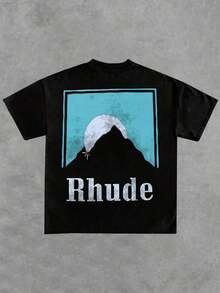 Premium Unisex Casual T-Shirts, Men's Graphic T-Shirt, Rhude 100% Cotton Casual T-Shirt - 黑色 - 查看 3