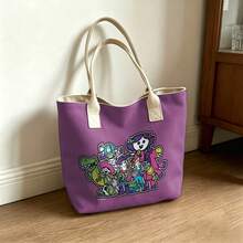 Miniso Sac fourre-tout en canevas avec tous les personnages de Disney jouet Story, sac à épaule violet pour un usage quotidien - Blanc - Voir 7
