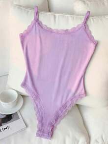 Body Con Tirantes Finos Y Ribete De Encaje Para Mujer - Morado - Ver 6