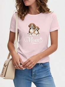 Adorable Beagle Dog Mom Graphic Tee For Women - Casual Short Sleeve Crew Neck Tee, Lightweight And Breathable Fabric, Perfect For Casual Outfits, Mother's Day Gift, Or Everyday Comfort | Playful Graphic Tee | Comfortable Fit - 杏 - 查看 9