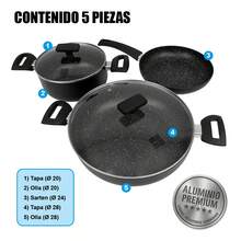Batterie de cuisine Klack 5 pièces – Aluminium antiadhésif de haute qualité – Comprend des casseroles et une poêle (20, 24 et 28 cm) avec couvercles en verre trempé – Compatible tous feux et induction - Noir - Voir 9