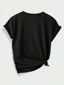 Creative Mexican-Themed Print T-Shirt. Women's T-Shirts For Spring, Summer, And Autumn, Casual And Fashionable Style, Machine Washable, For Sports, Daily Wear, And Parties. Women's T-Shirts, Halloween Costumes, Women's Clothing, T-Shirts, Autumn Costumes For Women, Easter, Halloween, Thanksgiving, And More - 黑色 - 查看 2