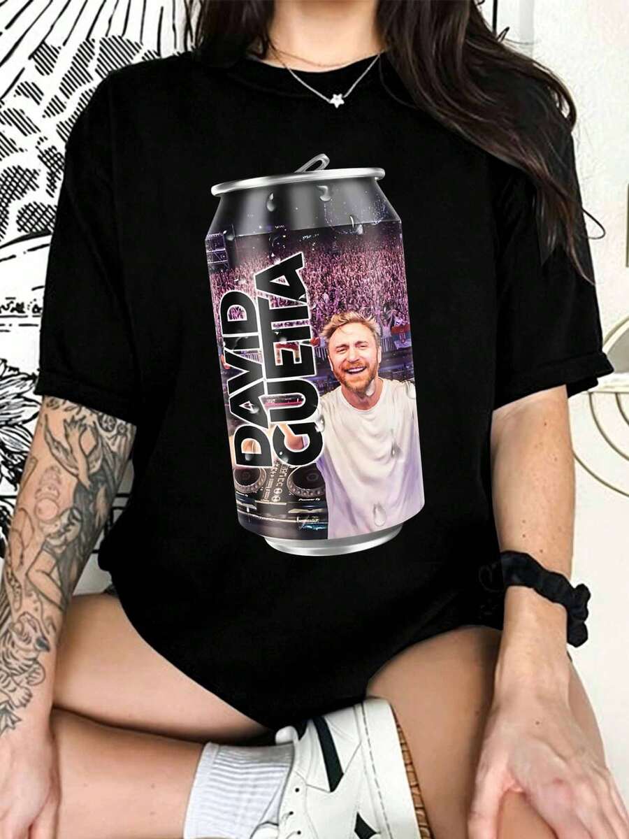Graphic T-Shirt With A Photo From The David Guetta Concert, A T-Shirt For EDM DJ Fans - Black - View 1