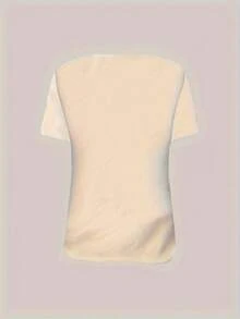 Camiseta base holgada de manga corta con cuello redondo estampado, nuevo estilo primavera/verano 2024, lavable a máquina - Adecuada para uso diario y en el hogar en primavera/verano - Albaricoque - Ver 2