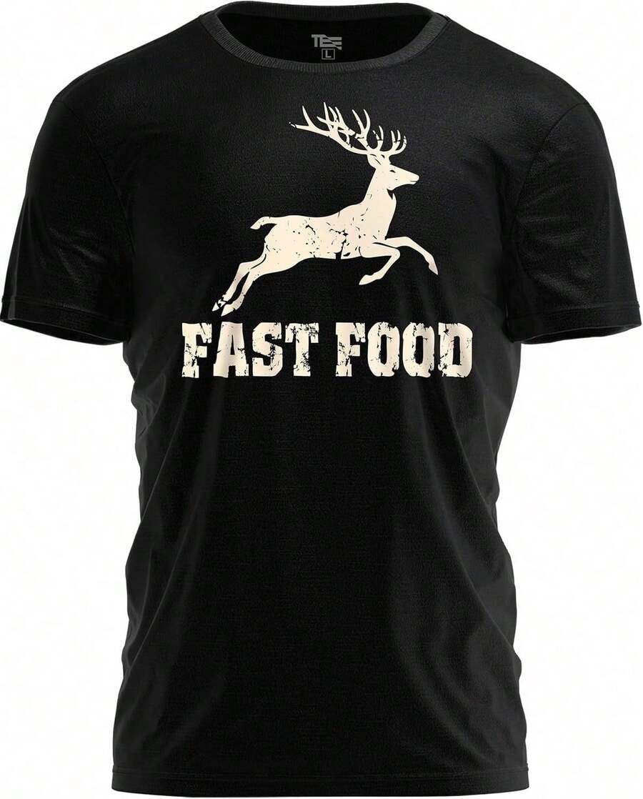 Camiseta Divertida de Caza de Comida Rápida TeeUnion – Regalo Humorístico con Gráficos de Ciervos para Cazadores JFW4 - Negro - Ver 1
