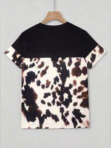 Camiseta Casual de Manga Corta con Cuello Redondo y Estampado para Mujer - Multicolor 12 - Ver 2