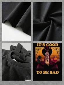 Ilustración que muestra a un personaje con mirada desafiante frente a un fondo cálido que evoca poder y misterio con la frase positiva sobre aceptar el lado rebelde camiseta de mujer  casual cómoda y moderna para uso diario - Negro - Ver 4