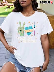 Camiseta de Entrenamiento en Flebotomía para Mujeres Talla - Diseño Paz, Amor y Recolección Sanguínea con Estampado Profesional; Ropa Casual Lavable aáquina Para Laboratorio o Trabajo como Auxiliar/écnico - Blanco - Ver 6
