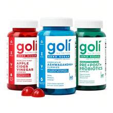 Goli Nutrition Goli Zero Sugar Trio - World's First 3-In-1 Pre, Post, Probiotic, Apple Cider Vinegar With Vitamin B12 And Probiotics, Ashwagandha & L-Theanine, Vitamin D Gummies, 90 Count (3-Bottle Set) - 60 cái (Gói 3 hộp) - Xem 12