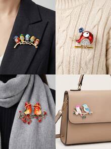 Broches de pájaro en rama de esmalte - Alfileres de animales clásicos para accesorios de joyería casual de fiesta para mujeres / Regalos para amigos Insignias Decoración - Pájaros en las ramas - Ver 2