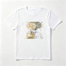 Flores Lineales Playera de Algodón Blanca Estilo Abstracto - Blanco - Ver 1
