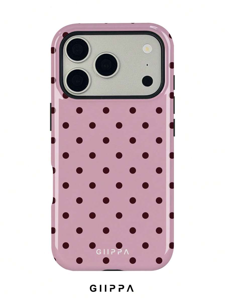 GIIPPA 1件淺粉色背景搭配棕色圓點圖案設計,Phone17 Pro Max 手機殼,相容於 Phone16 Pro Max、15 Pro Max、14 Pro Max,韓系高端時尚趣味手機殼,相容於 11/12/13/14/15/16 Pro Max Plus,優雅設計適合男女,聖誕節、情人節、復活節、婚禮季和生日送女友的完美禮物! - 粉色 - 查看 1