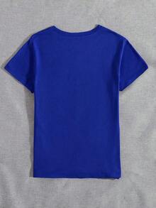 Plus Size Short-Sleeved T-Shirt With Round Neck And Hedgehog Print, Suitable For Women's Casual Summer Graphic T-Shirts - 皇家藍 - 查看 2
