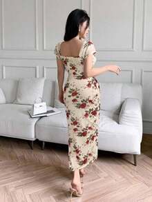 Vestido ajustado estampado casual para mujer - Albaricoque - Ver 2