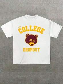Men's Plus Size Graphic Vintage College Dropout Bound Yeez T-Shirt. And Good Music, (1 Piece) Casual Printed T-Shirt 100% Cotton, Crew Neck, Short Sleeve, Cotton T-Shirt, Gift, Summer, Unisex. The Best Gift, Short Sleeve Graphic Print T-Shirt - 白色 - 查看 1
