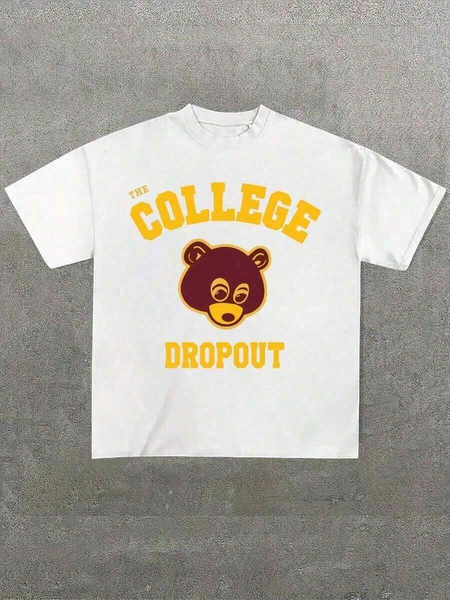 Men's Plus Size Graphic Vintage College Dropout Bound Yeez T-Shirt. And Good Music, (1 Piece) Casual Printed T-Shirt 100% Cotton, Crew Neck, Short Sleeve, Cotton T-Shirt, Gift, Summer, Unisex. The Best Gift, Short Sleeve Graphic Print T-Shirt - 白色 - 查看 1